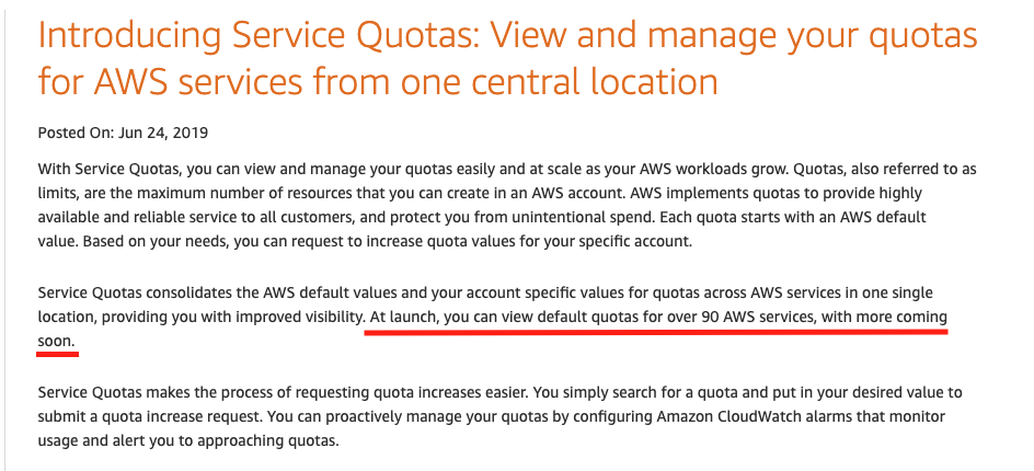 SageMaker would be introduced soon into Services Quota - Courtesy - [*Amazon Service Quotas*](https://aws.amazon.com/about-aws/whats-new/2019/06/introducing-service-quotas-view-and-manage-quotas-for-aws-services-from-one-location/) 