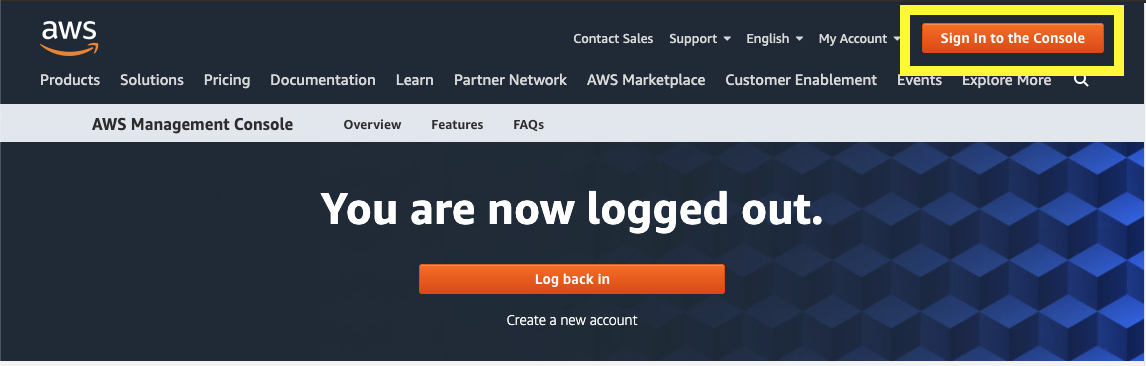 Sign in to AWS console