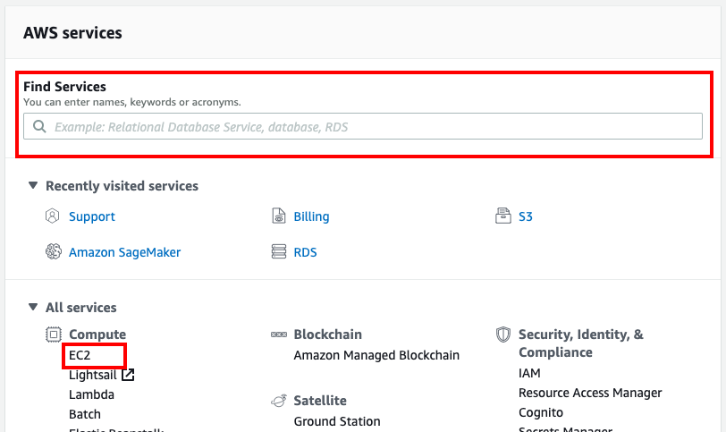 AWS Console - Select an AWS Service 