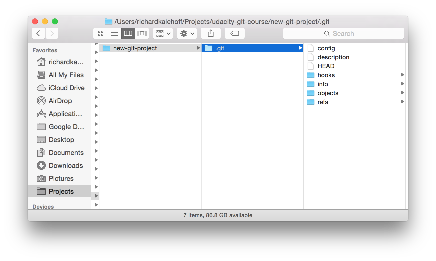 _Mac's Finder window showing the contents of the hidden ".git" directory._